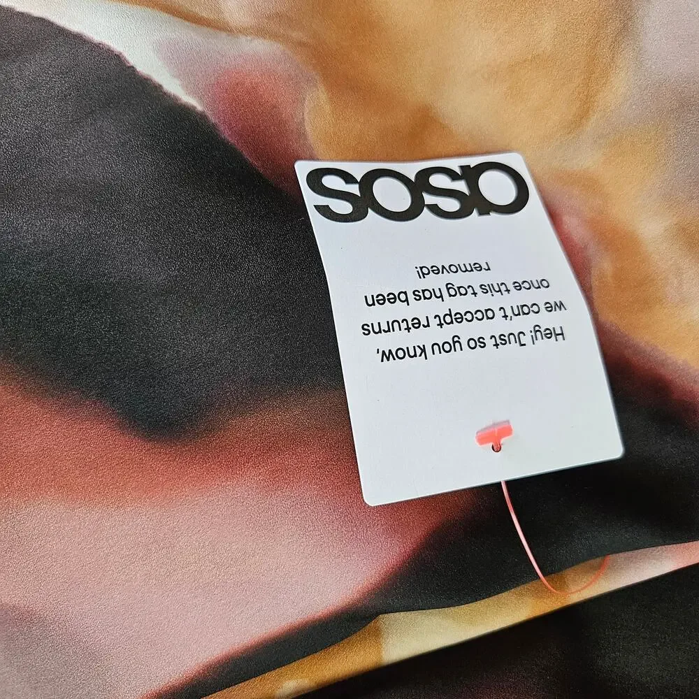 NEW Edition Asos Watercolor Print Satin Halter Maxi‎ Dress 4 Pink Black Tan NWT